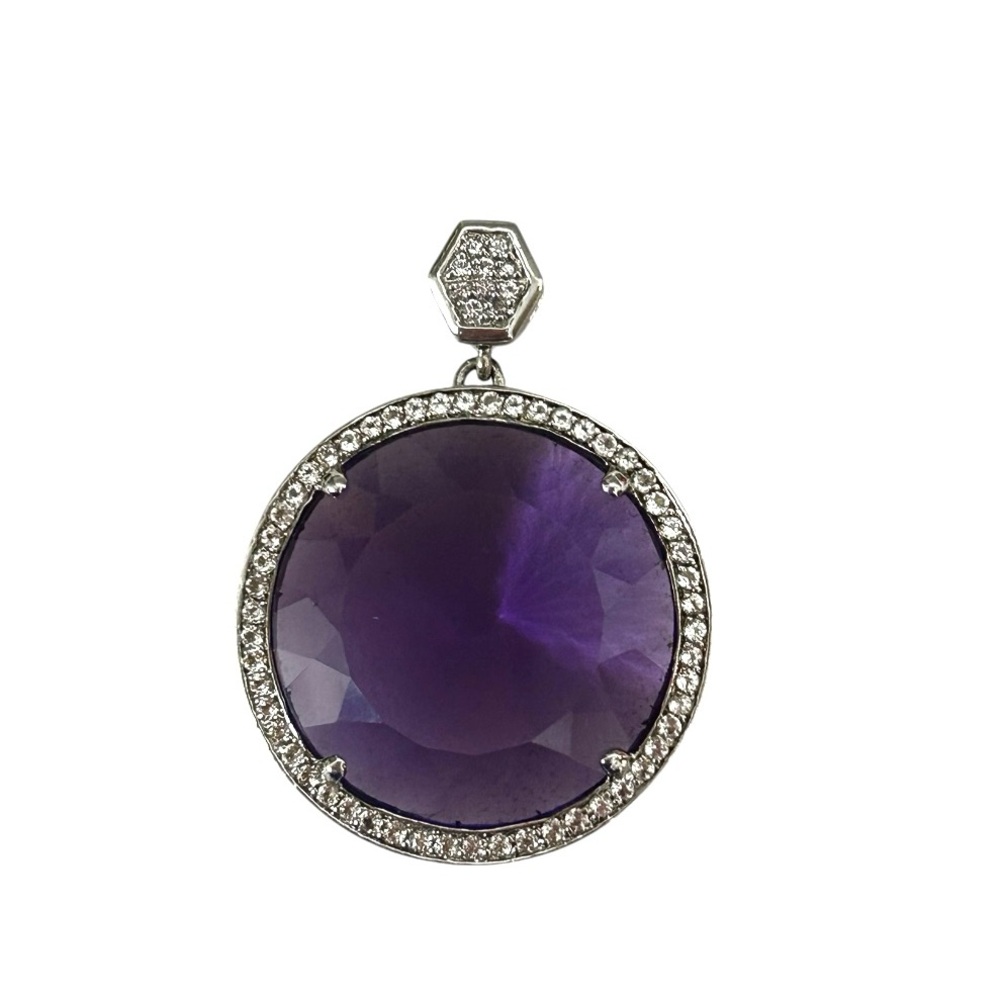 925 sterling silver faux amethys & cubic zirconia necklace pendant